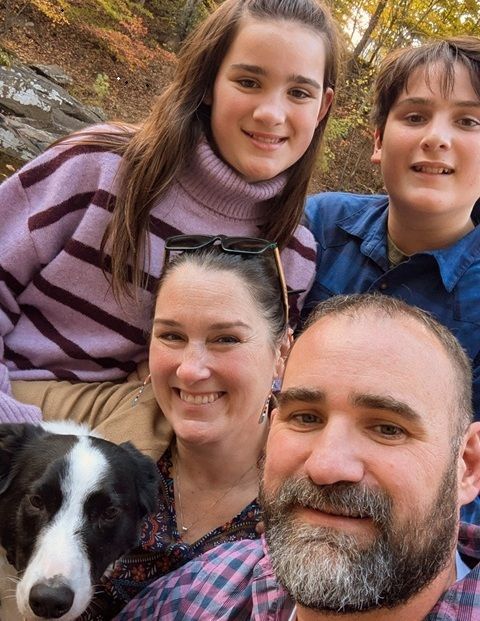 Rachel, Mike, their kids, and Max